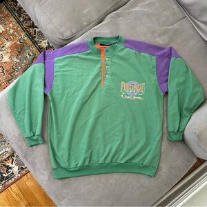 VTG 90s Pure Sweat Athletic Club 1/4 Button Pullover - Mens XL - Color Block